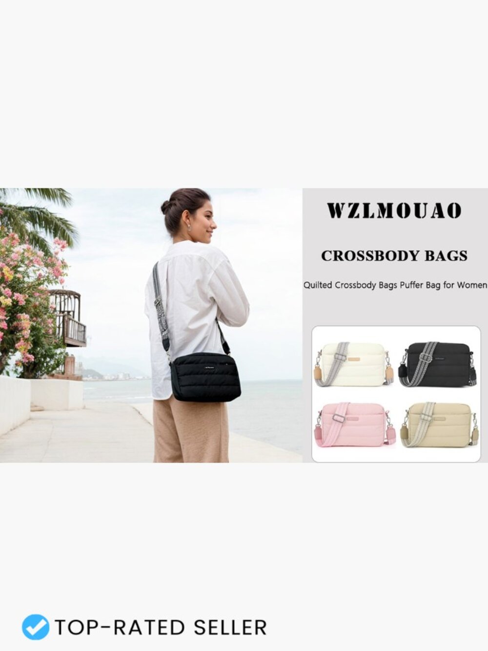 Lightweight Quilted Puffer Crossbody Bag Adjustable Guitar Strap - Picture 7 of 7